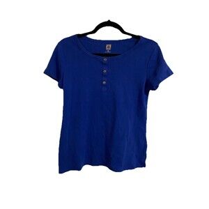 Anne Klein Sport Shirt Women’s Size Small Blue Henley Short Sleeve Top Cotton
